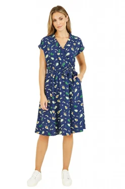 Women Yumi Recycled Avocado Print Wrap Over Dress With Pockets