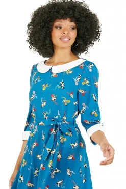 Women Yumi Recycled Teal Cat And Wool Print Skater Dress