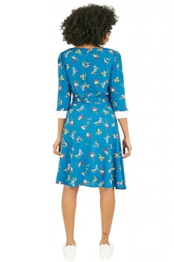 Women Yumi Recycled Teal Cat And Wool Print Skater Dress