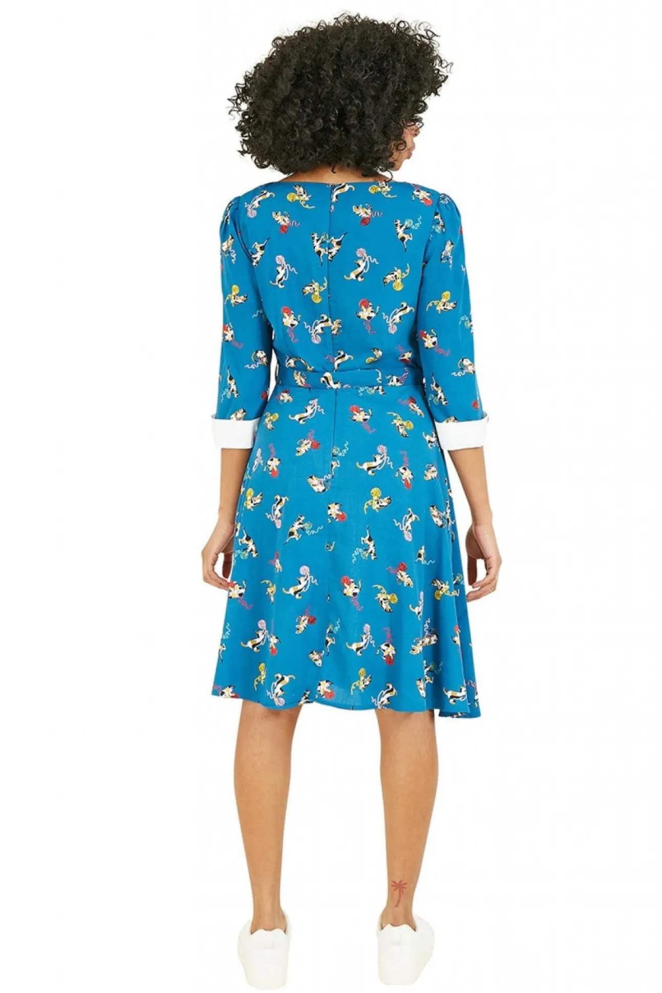 Women Yumi Recycled Teal Cat And Wool Print Skater Dress