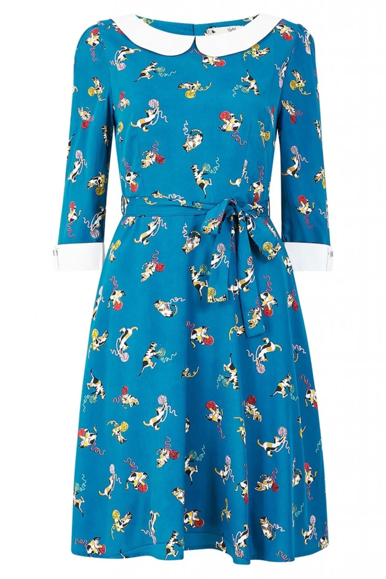 Women Yumi Recycled Teal Cat And Wool Print Skater Dress