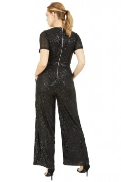 Women Yumi Sequin Jumpsuit Gold Buckle Detail Belt