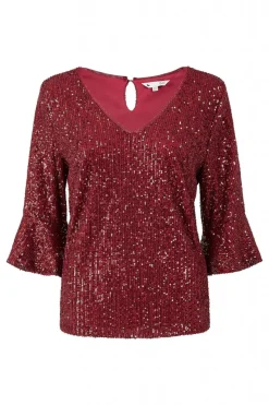 Women Yumi Sequin Top With Fluted Sleeve