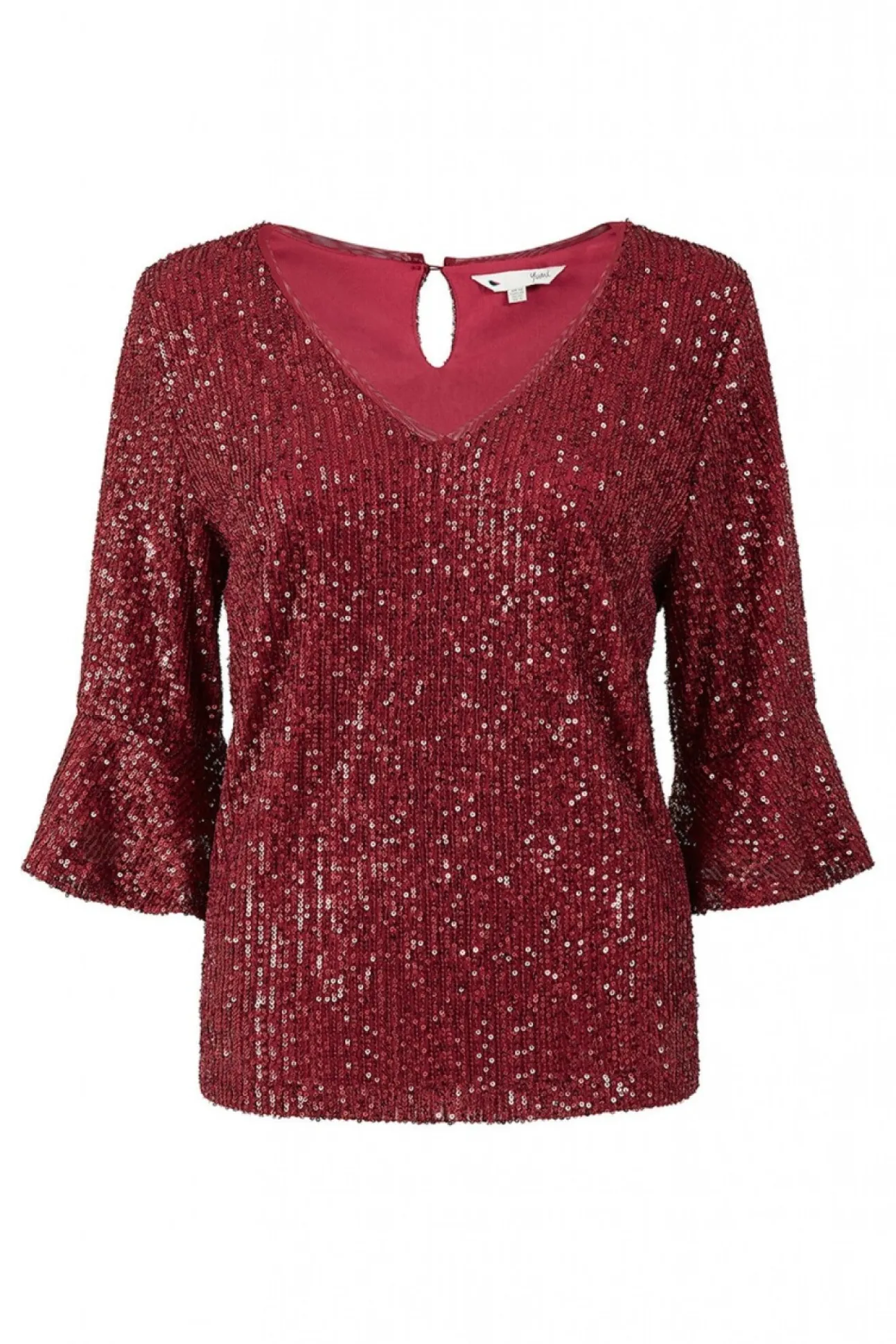 Women Yumi Sequin Top With Fluted Sleeve