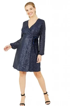 Women Yumi Sequin Wrap Dress With Velvet Tie