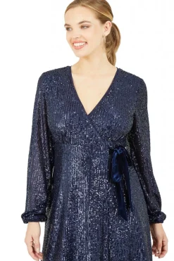 Women Yumi Sequin Wrap Dress With Velvet Tie