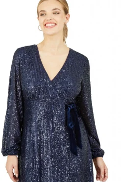 Women Yumi Sequin Wrap Dress With Velvet Tie