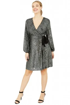 Women Yumi Sequin Wrap Dress With Velvet Tie