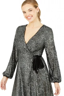 Women Yumi Sequin Wrap Dress With Velvet Tie
