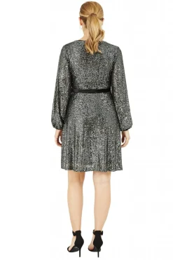 Women Yumi Sequin Wrap Dress With Velvet Tie