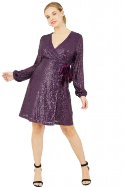 Women Yumi Sequin Wrap Dress With Velvet Tie