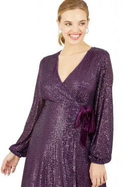 Women Yumi Sequin Wrap Dress With Velvet Tie