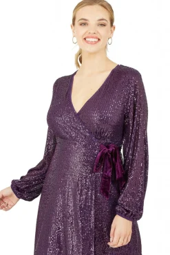 Women Yumi Sequin Wrap Dress With Velvet Tie