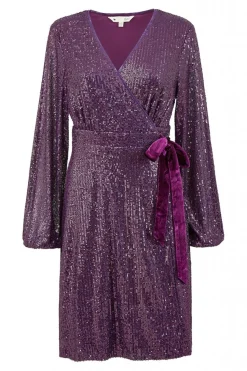 Women Yumi Sequin Wrap Dress With Velvet Tie