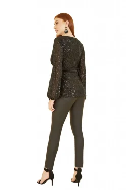 Women Yumi Sequin Wrap Top With Velvet Tie