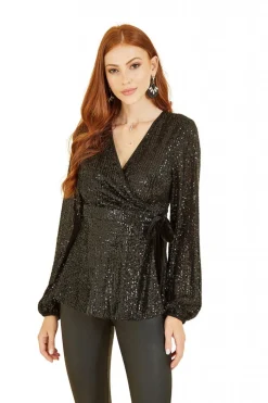 Women Yumi Sequin Wrap Top With Velvet Tie