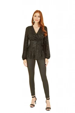 Women Yumi Sequin Wrap Top With Velvet Tie
