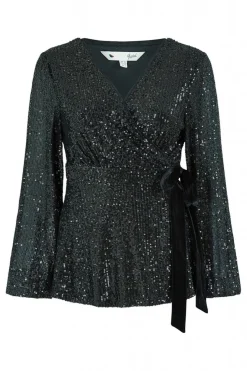 Women Yumi Sequin Wrap Top With Velvet Tie