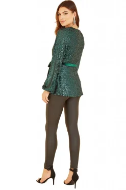 Women Yumi Sequin Wrap Top With Velvet Tie