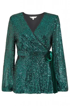Women Yumi Sequin Wrap Top With Velvet Tie