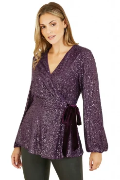 Women Yumi Sequin Wrap Top With Velvet Tie