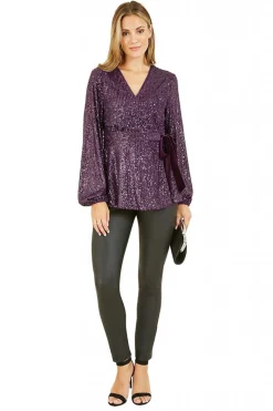Women Yumi Sequin Wrap Top With Velvet Tie