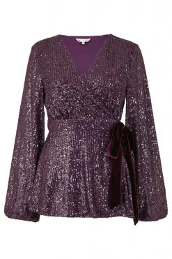 Women Yumi Sequin Wrap Top With Velvet Tie