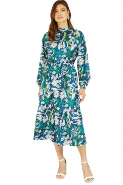 Women Yumi Seventies Floral Print High Neck Midi Dress