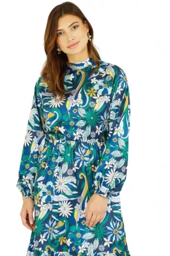 Women Yumi Seventies Floral Print High Neck Midi Dress