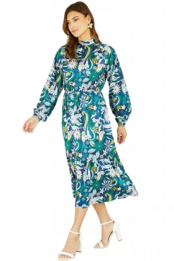 Women Yumi Seventies Floral Print High Neck Midi Dress