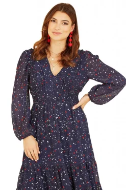 Women Yumi Star Print Long Sleeve Midi Dress