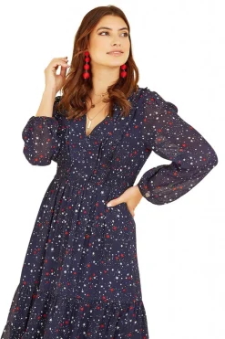 Women Yumi Star Print Long Sleeve Midi Dress