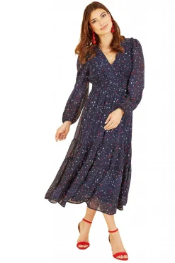 Women Yumi Star Print Long Sleeve Midi Dress