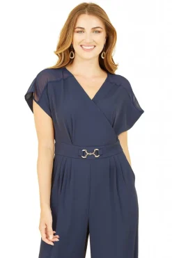Women Yumi Wrap Jumpsuit With Mesh Panel And Belt Detail