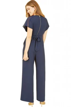 Women Yumi Wrap Jumpsuit With Mesh Panel And Belt Detail