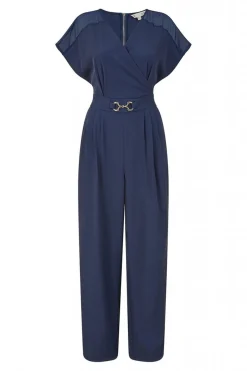Women Yumi Wrap Jumpsuit With Mesh Panel And Belt Detail