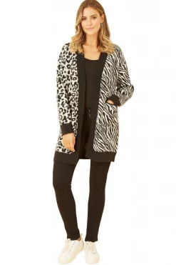 Women Yumi Zebra And Leopard Print Knitted Intarsia Cardigan