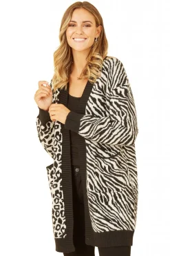 Women Yumi Zebra And Leopard Print Knitted Intarsia Cardigan