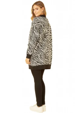 Women Yumi Zebra And Leopard Print Knitted Intarsia Cardigan
