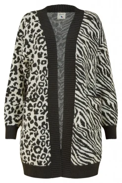 Women Yumi Zebra And Leopard Print Knitted Intarsia Cardigan